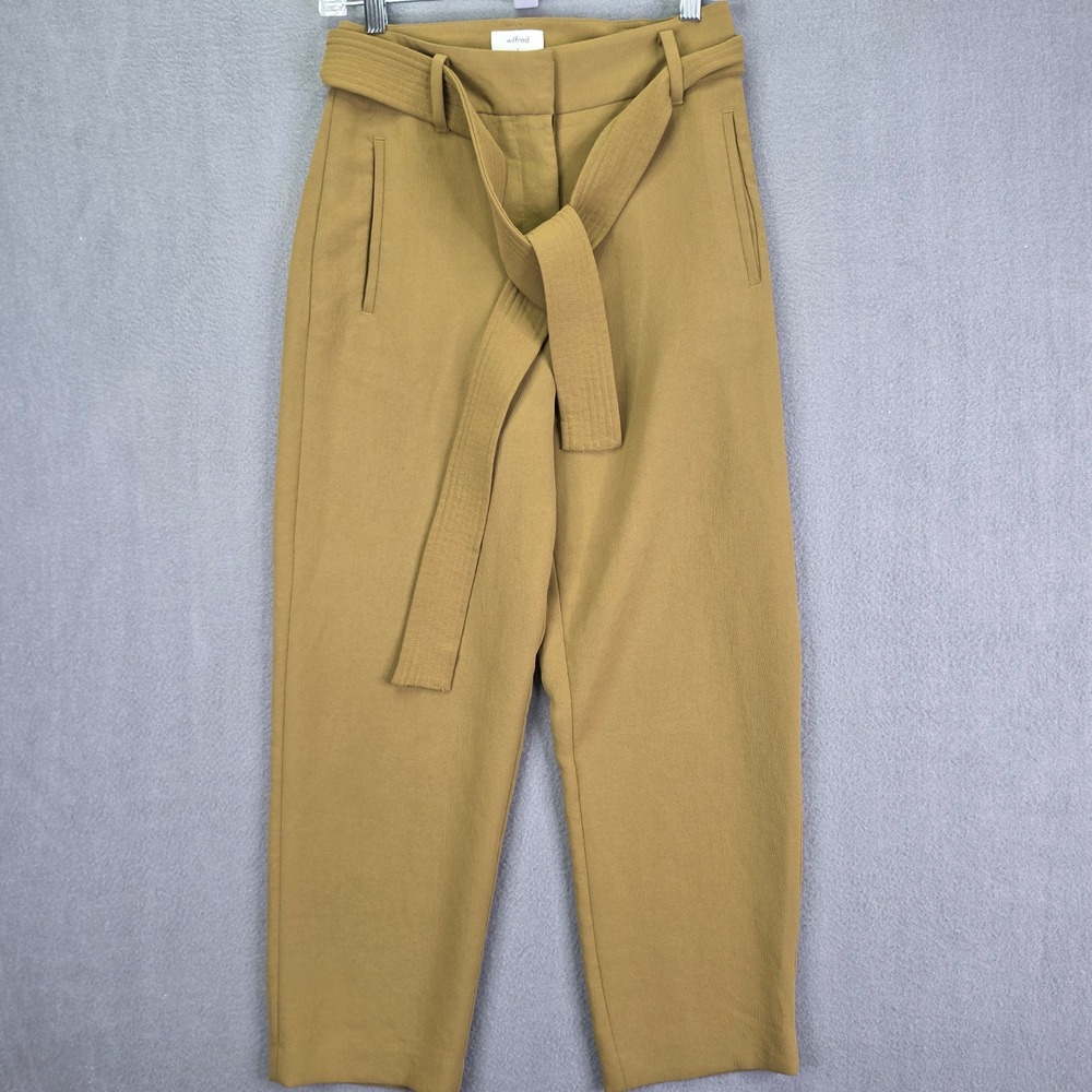 Wilfred Trousers Belted High Waist Tapered Mustard Yellow Gold Size 2 Crepe Pant